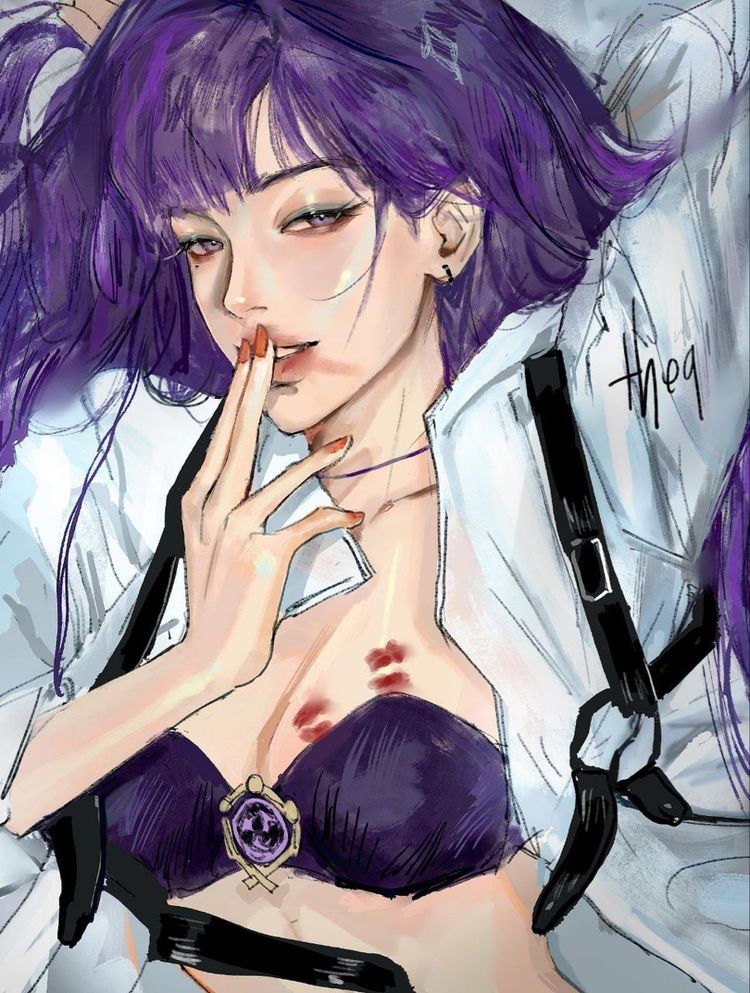 Красивый рисунок девушки с фиолетовыми волосами (5)