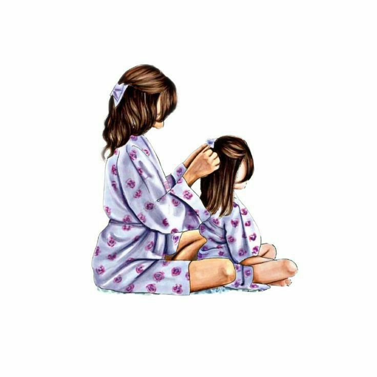 Нарисованная картинка мама и дочка для детей (10)