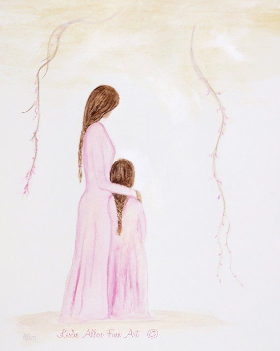 Нарисованная картинка мама и дочка для детей (12)