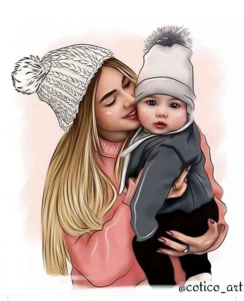 Нарисованная картинка мама и дочка для детей (18)