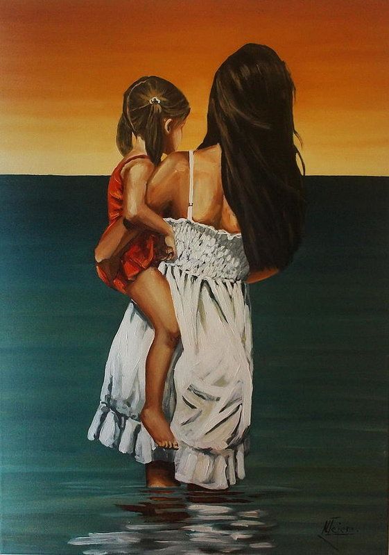 Нарисованная картинка мама и дочка для детей (2)
