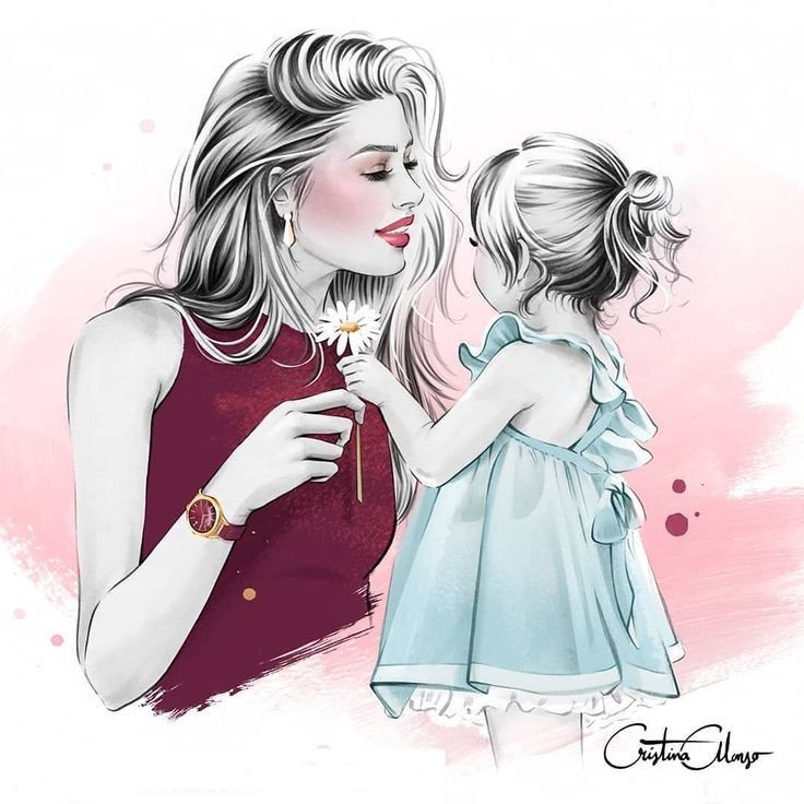 Нарисованная картинка мама и дочка для детей (24)