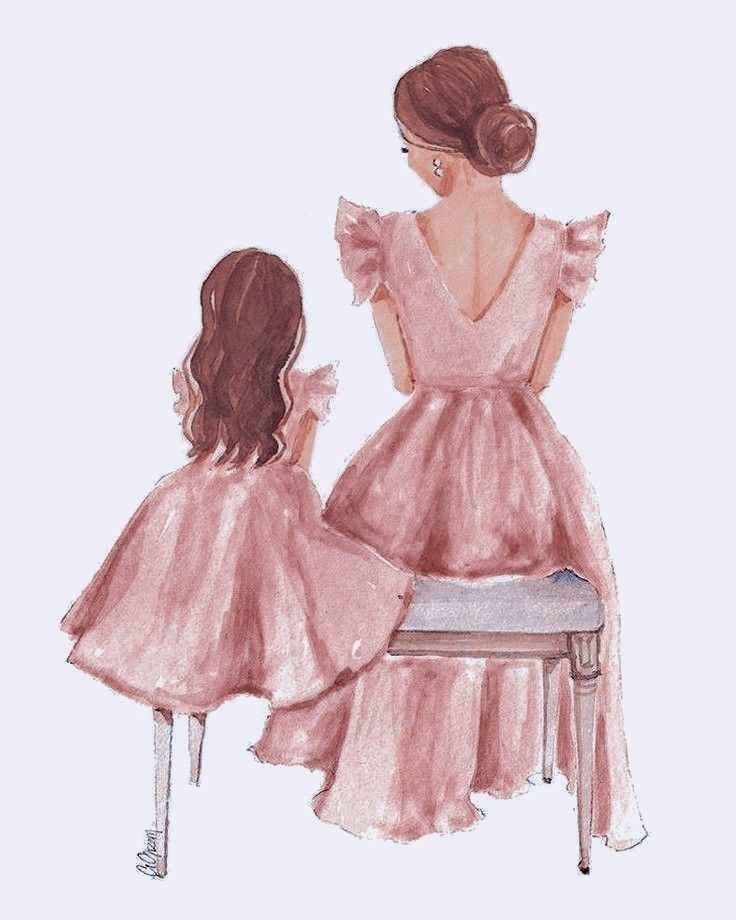 Нарисованная картинка мама и дочка для детей (4)