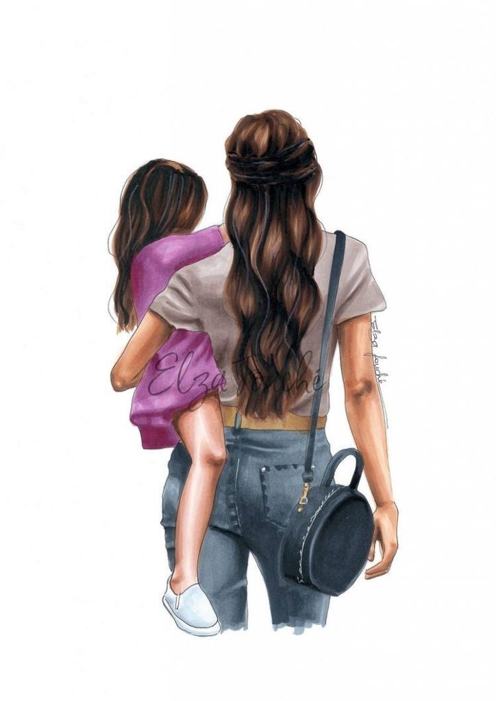 Нарисованная картинка мама и дочка для детей (5)