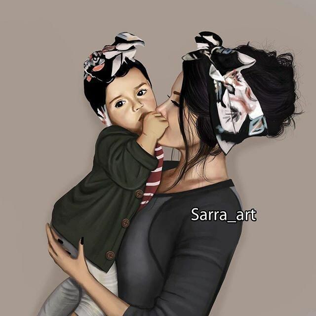 Нарисованная картинка мама и дочка для детей (8)