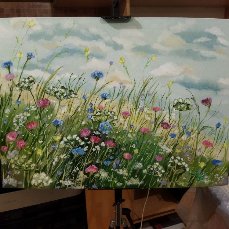 Рисунок карандашом поле с цветами (1)