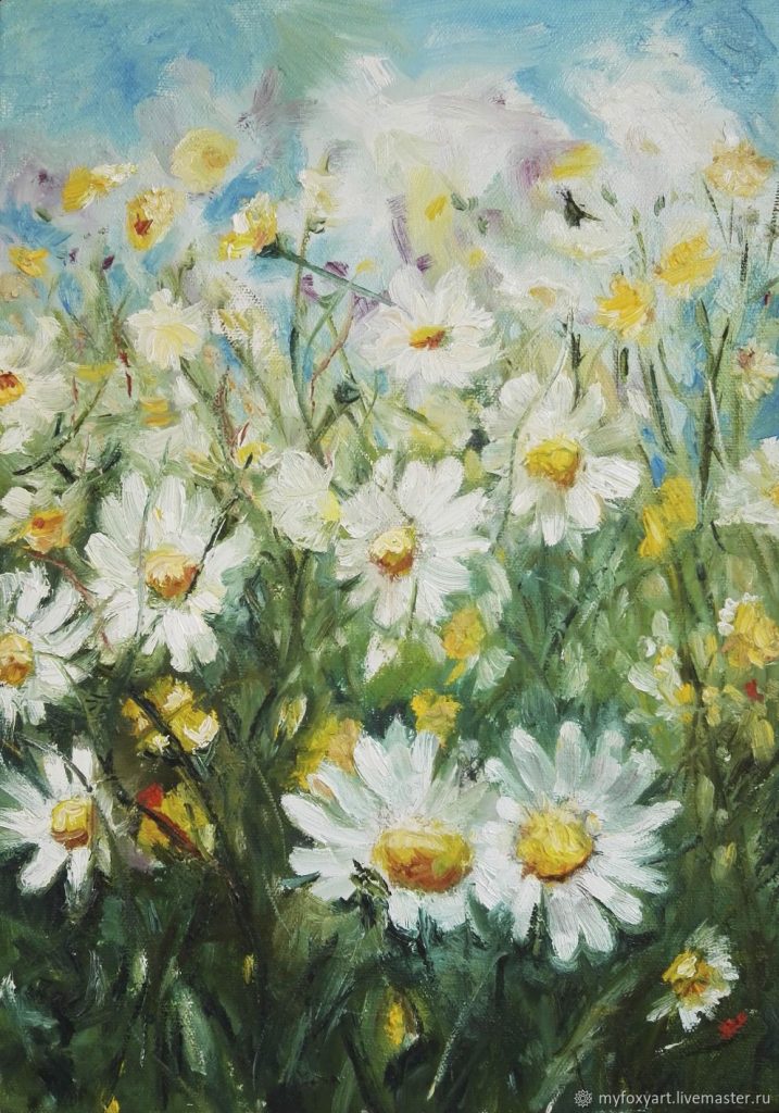 Рисунок карандашом поле с цветами (15)