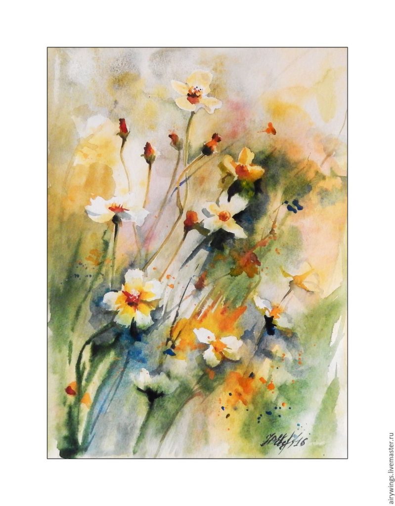 Рисунок карандашом поле с цветами (20)