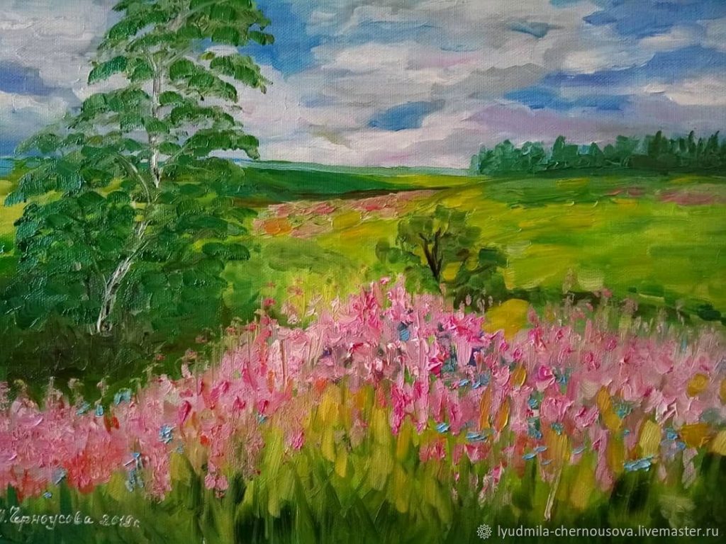 Рисунок карандашом поле с цветами (24)