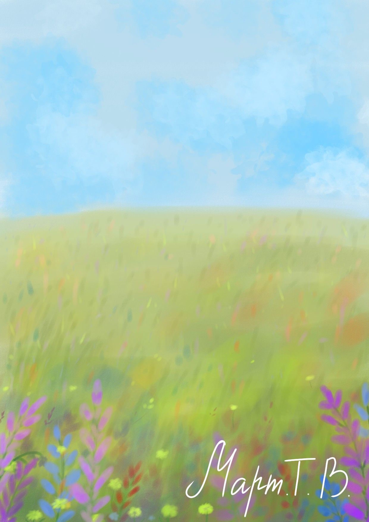 Рисунок карандашом поле с цветами (26)