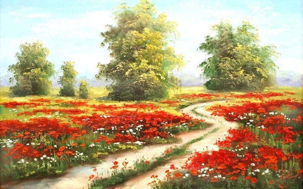 Рисунок карандашом поле с цветами (27)