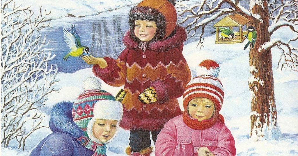 Дети зимой кормят птиц - красивые картинки (18)