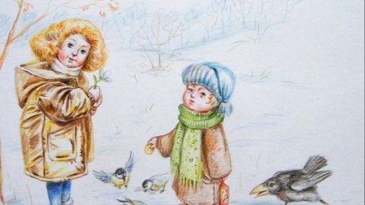 Дети зимой кормят птиц   красивые картинки (20)