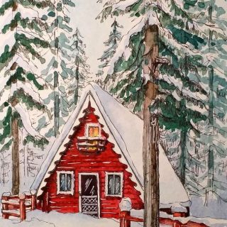 Домик в зимнем лесу картинки и рисунки (12)