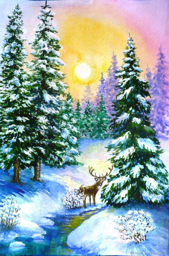 Домик в зимнем лесу картинки и рисунки (4)